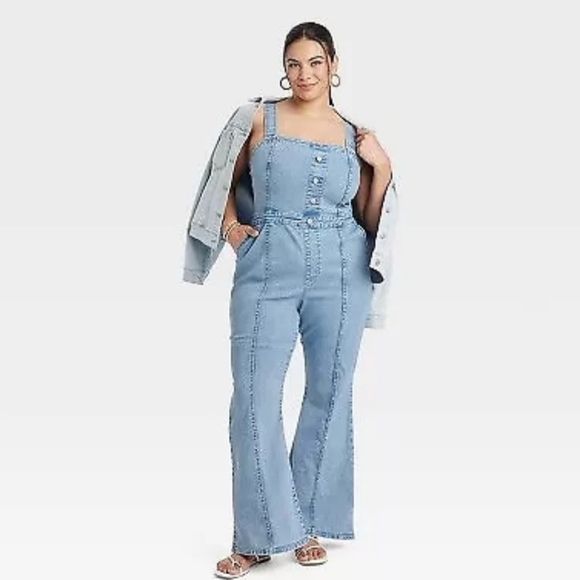 Women's Denim Jumpsuit - Ava & Viv Light Wash 16 - Picture 3 of 4